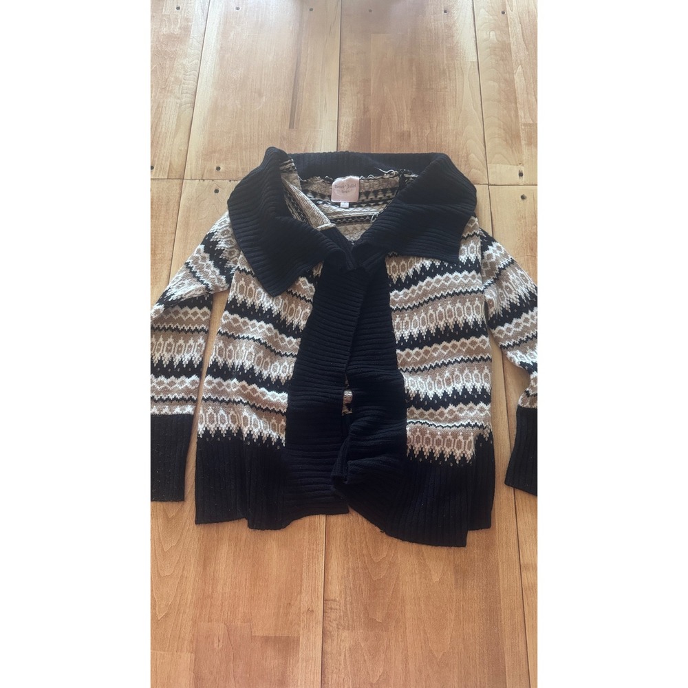 Romeo & Juliet Couture Womens Fair Isle Cardigan‎ Black Tan RJ21958 Small
